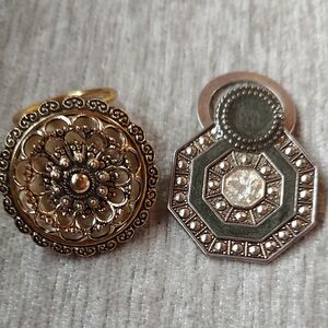 Pair Of Scarf Clips - Floral Medallion & Geometric .